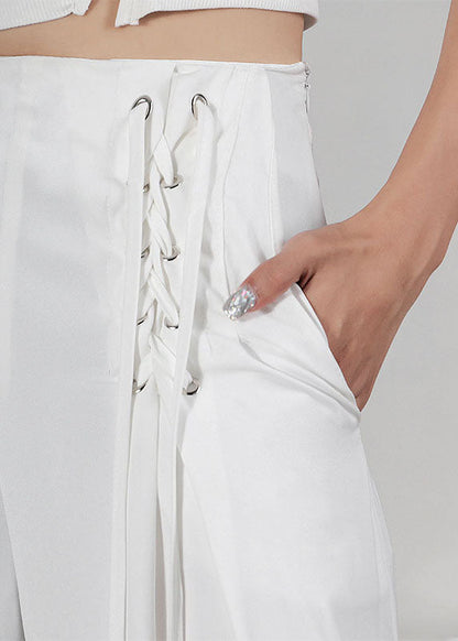 Stylish White High Waist Tie Waist Summer Wide Leg Pants