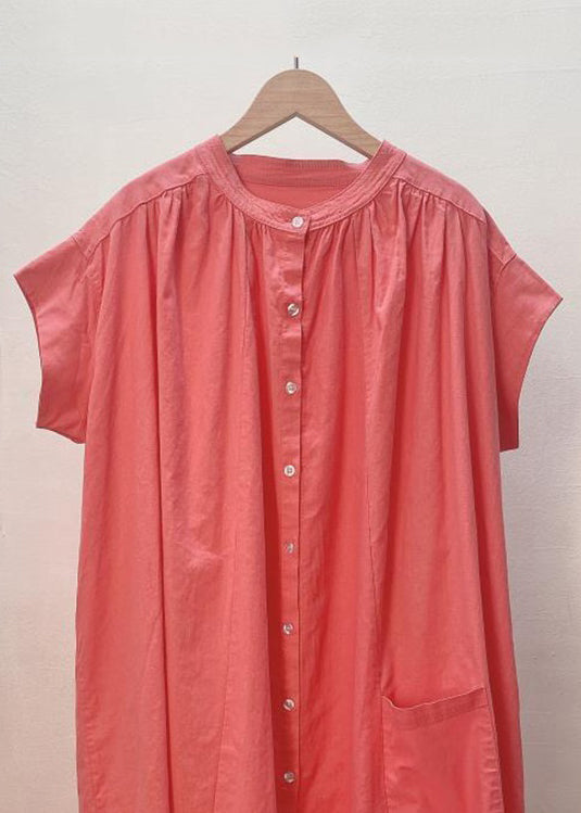Loose White Button Pockets Cotton Shirt Dresses Summer