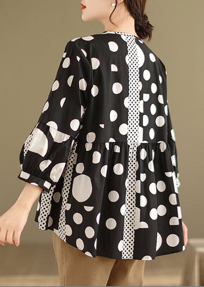 Black Dot Patchwork Button Shirt Spring