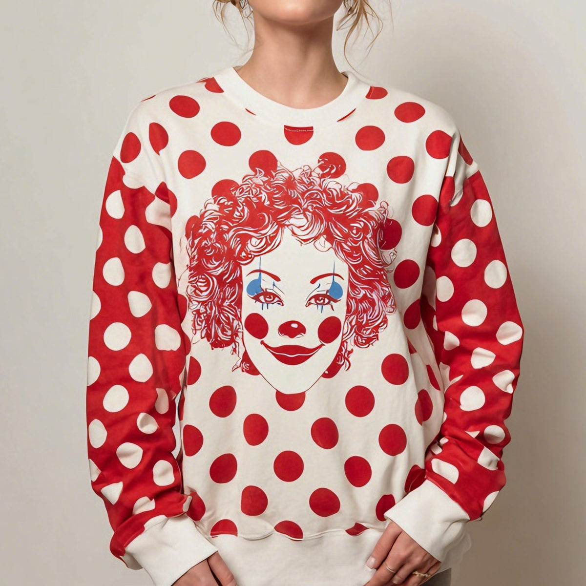 Comstylish Women's Carnival Clown Polka Dot Comfortable Crew Neck Sweatshirt