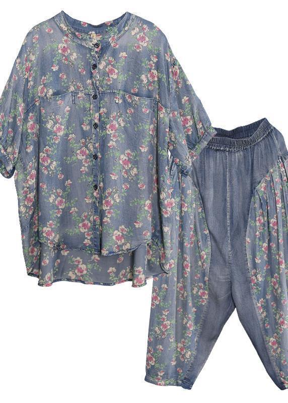 New Loose Small Cinched Tops Denim Two Pieces