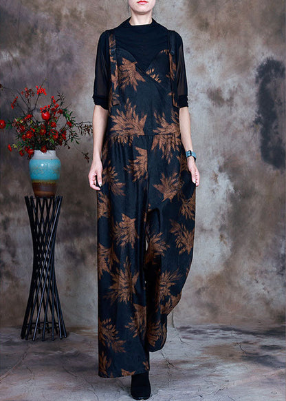 Retro Navy Print Slim Fit Fall Jumpsuit Pants