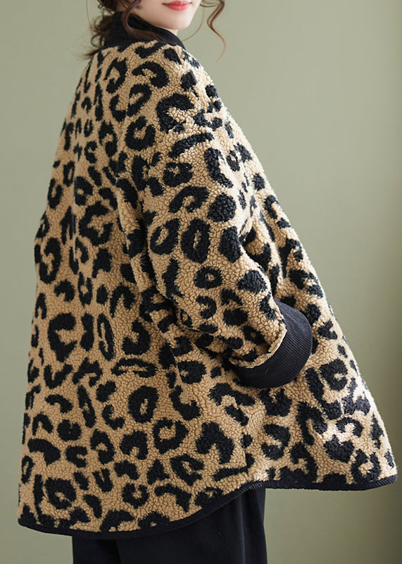 Leopard Pockets Fine Cotton Filled Faux Fur Coats Winter