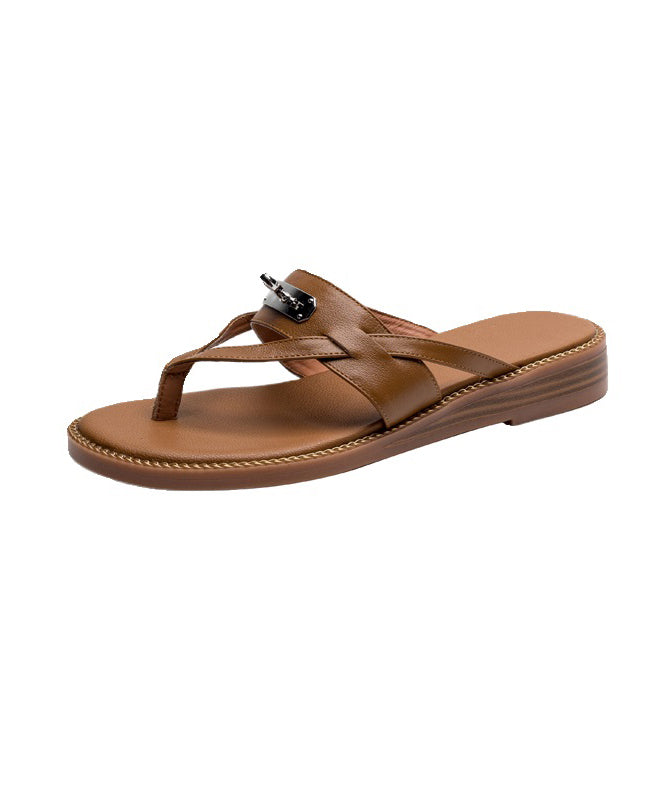 Splicing Flip Flops Slide Sandals Brown Faux Leather