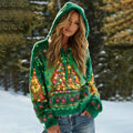 Comstylish Women's Fun Christmas Tree Lights Print Plush Hoodie