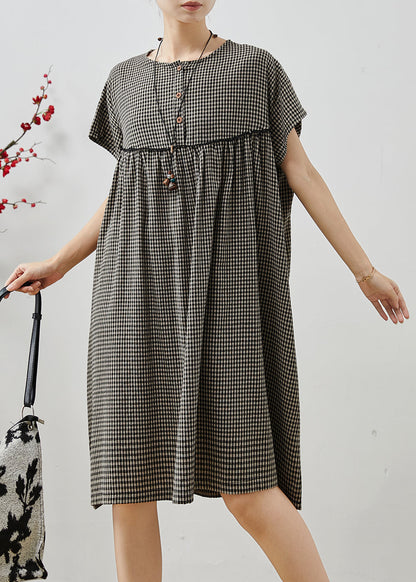 Grey Oversized Plaid Cotton Dress Summer