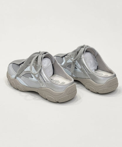 Silver Platform Faux Leather Splicing Slide Sandals Lace Up