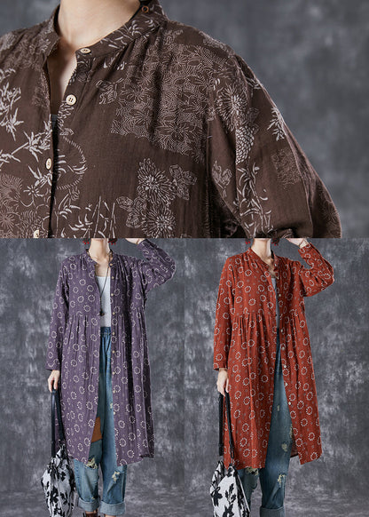 Red Print Cotton Shirt Dress Fall
