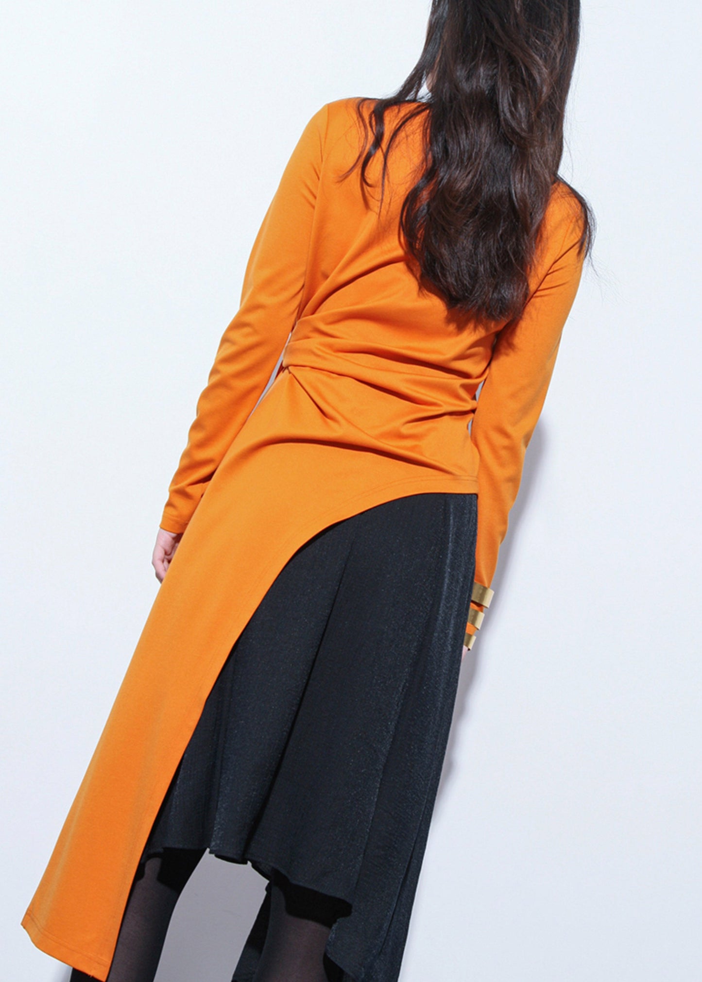 Orange Asymmetrical Design Patchwork Tie Waist Maxi Top Fall