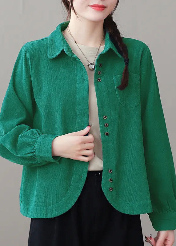 White Peter Pan Collar Button Corduroy Coats Long Sleeve