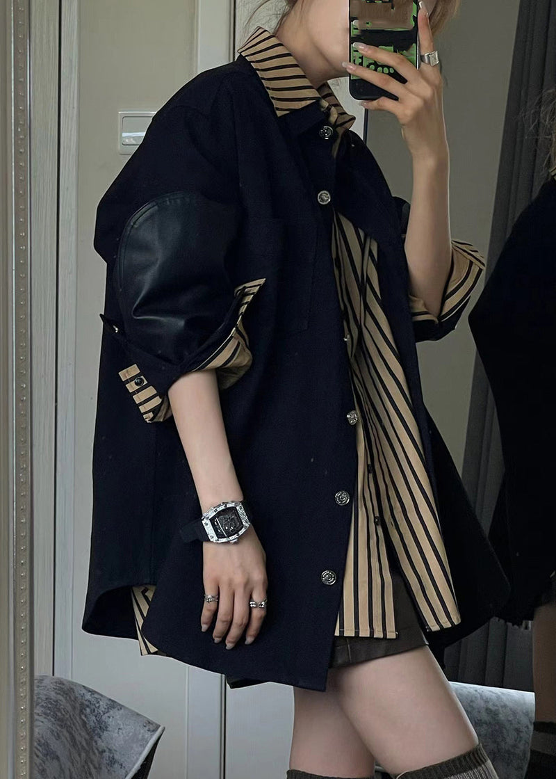 Black Coats and Striped Shirts Two Piece Set Spring