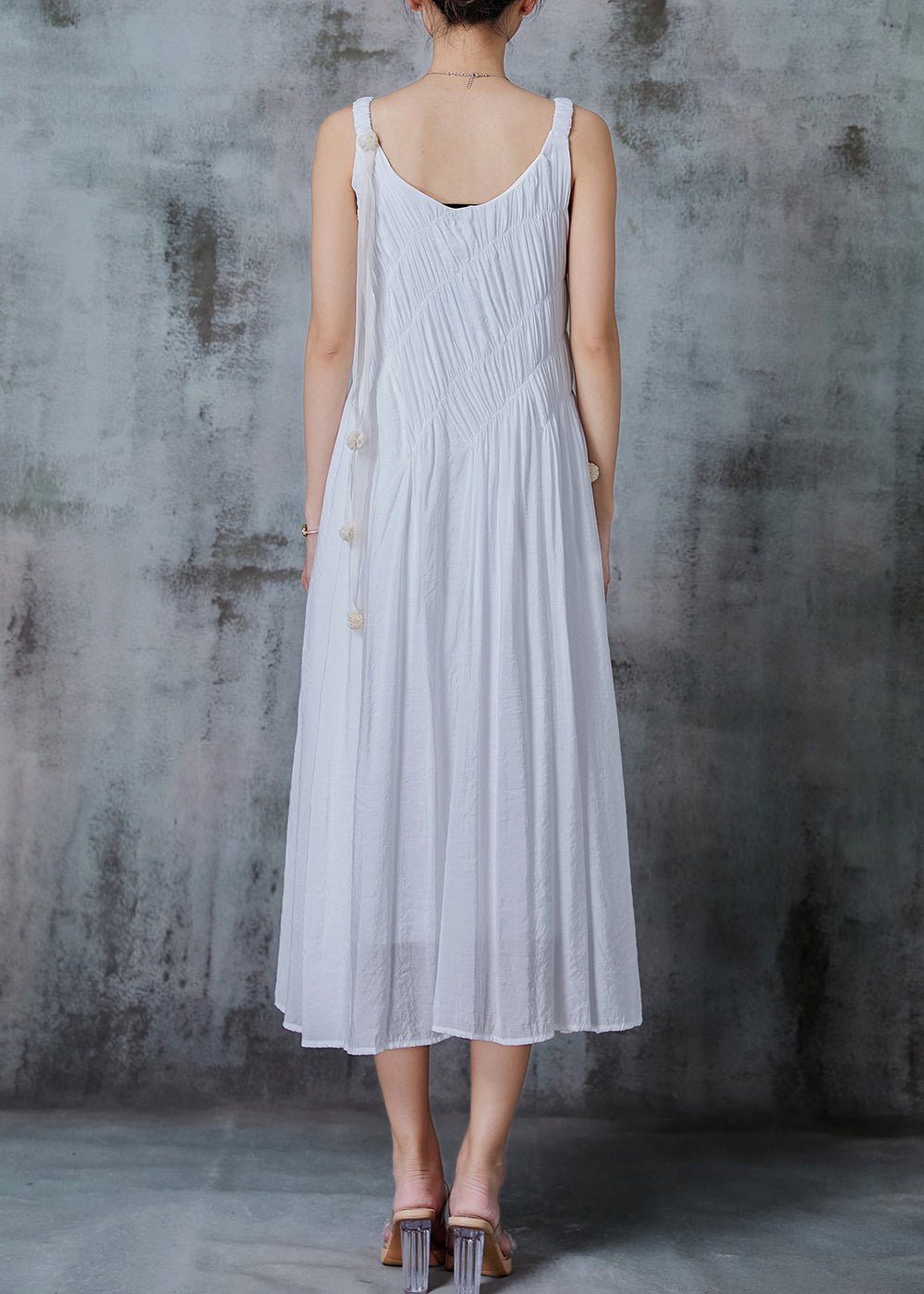 Art White Wrinkled Cotton Holiday Dresses Summer