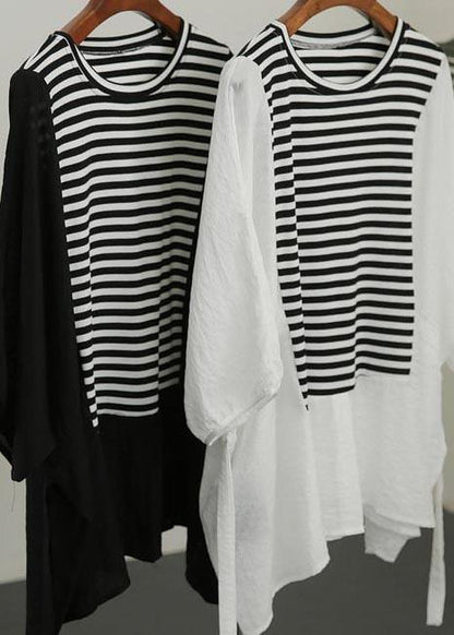 Diy White Patchwork Striped Tie Waist Cotton Summer Top