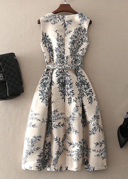 Unique Apricot Zip Up Print Dress Sleeveless Summer