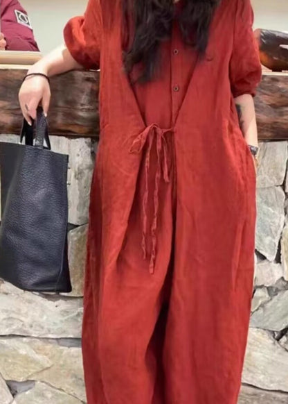 Original Design Red Lace Up Stylish Jumpsuits Spring
