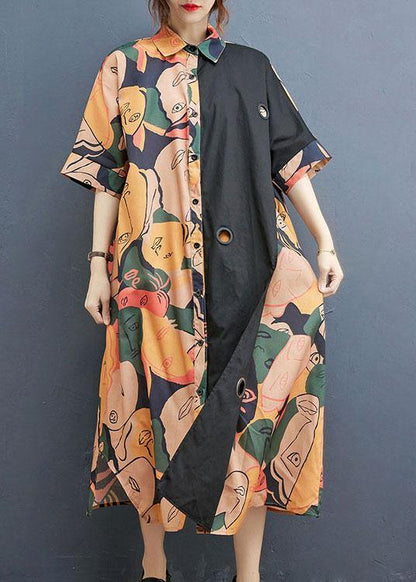 Print Patchwork Cotton Asymmetrical Designside Open Summer Maxi Dress