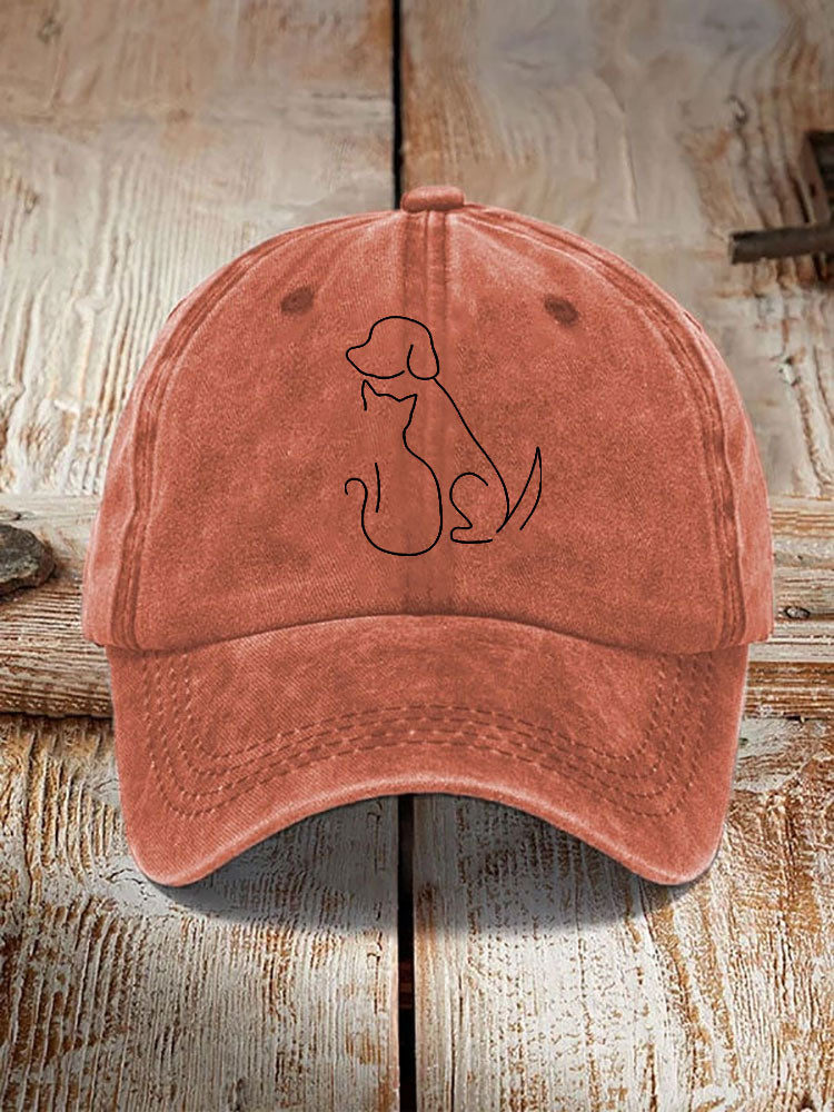 Unisex Casual Pet Dog And Cat Print Washed Hat elevenforest
