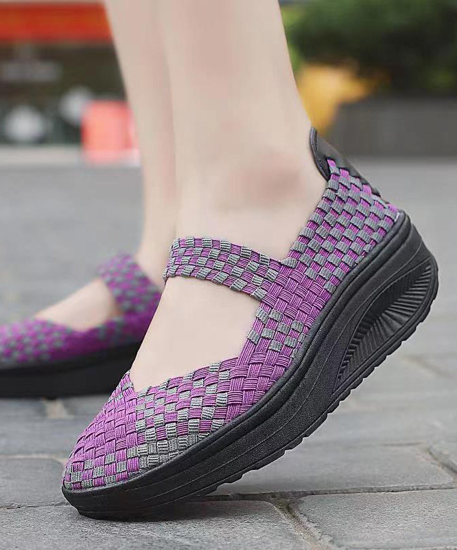 Purple Comfortable Knit Fabric Splicing Wedge Shoes