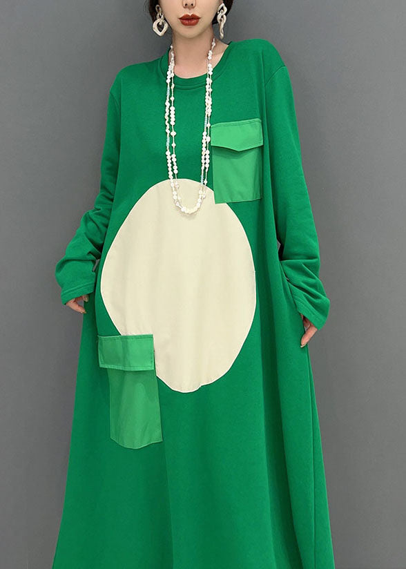 Art Green O Neck Cotton Baggy Dresses Dress Spring