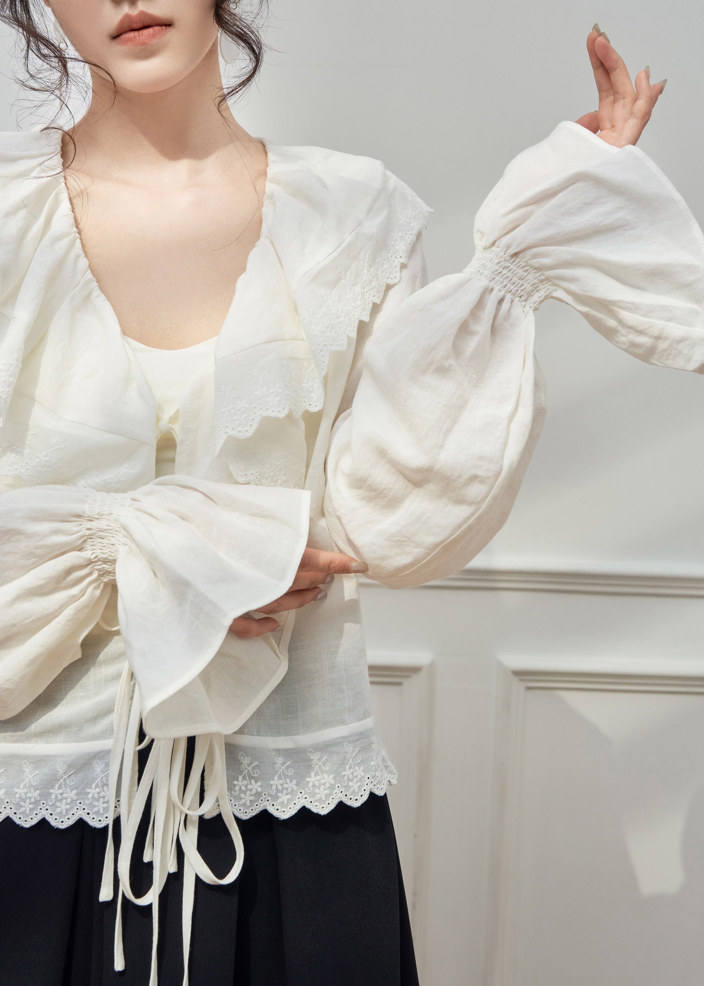French V Neck Ruffled Shirts and Maxi Skirts Two Pieces Set Spring