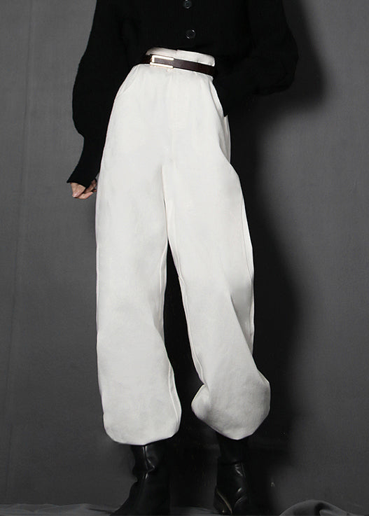 White Zip Up Pockets Denim Pants Trousers Spring