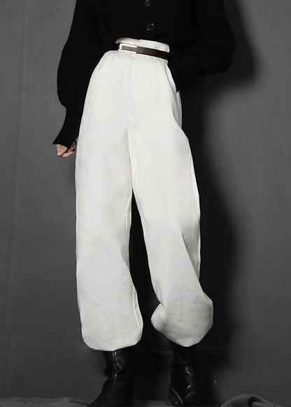 White Zip Up Pockets Denim Pants Trousers Spring