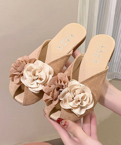 New Khaki Suede Splicing Slide Sandals