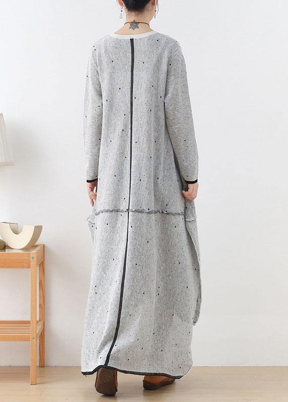 Grey White Low High Side Open Fall Knitted Dress