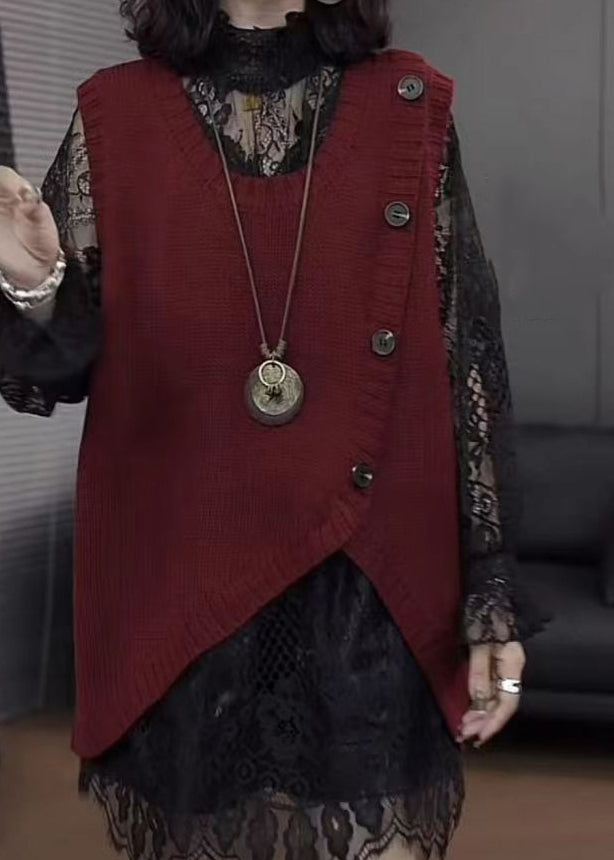 Mulberry Asymmetrical Patchwork Knit Vest Sleeveless
