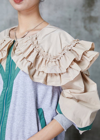 Diy Grey Ruffled Patchwork Cotton Jackets Spring
