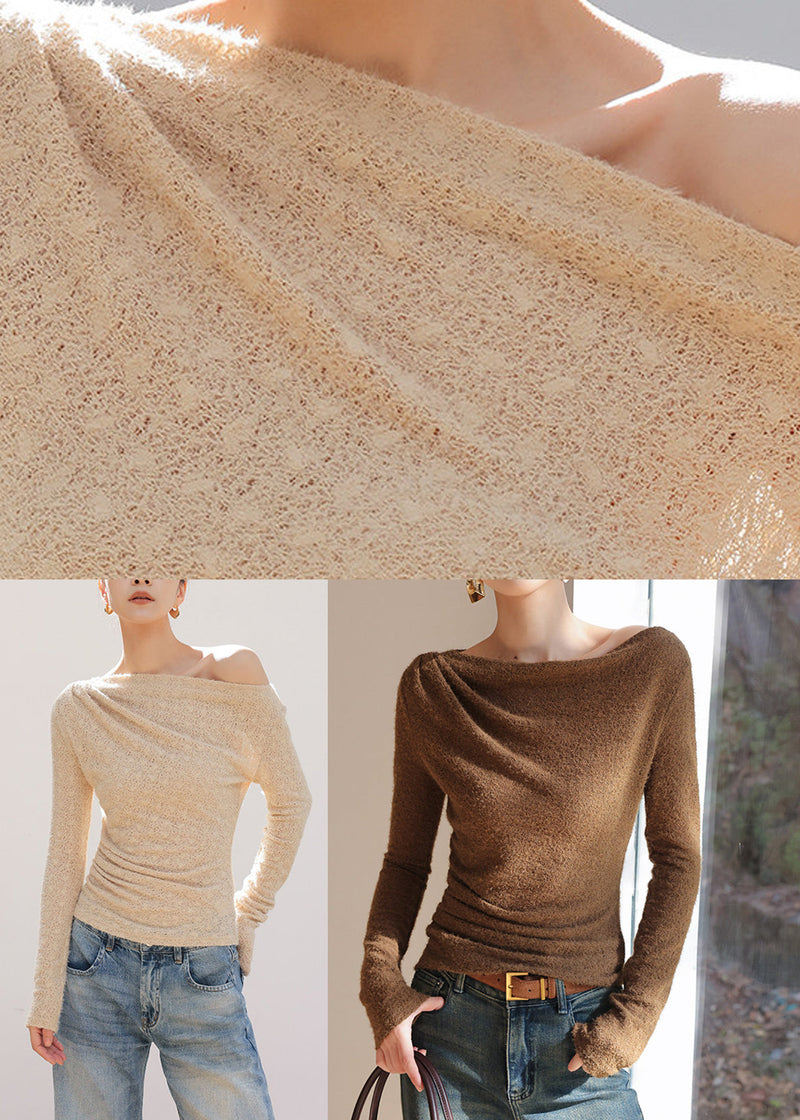 Khaki Asymmetrical Knit Top Spring