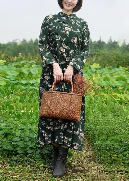 Stand Collar Large Hem Spring Clothes Red Print Long Dresses