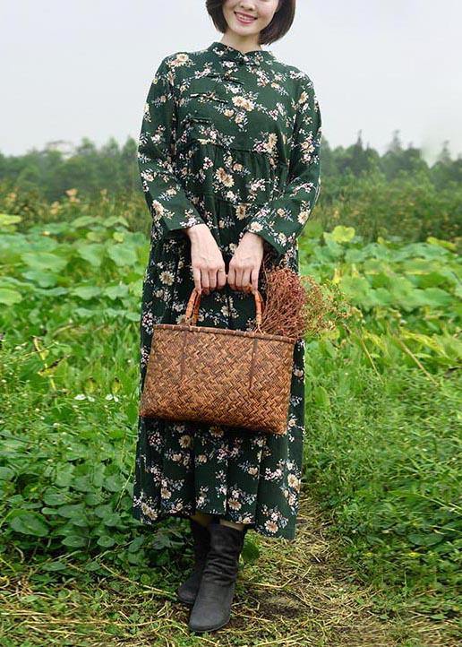 Stand Collar Large Hem Spring Clothes Red Print Long Dresses