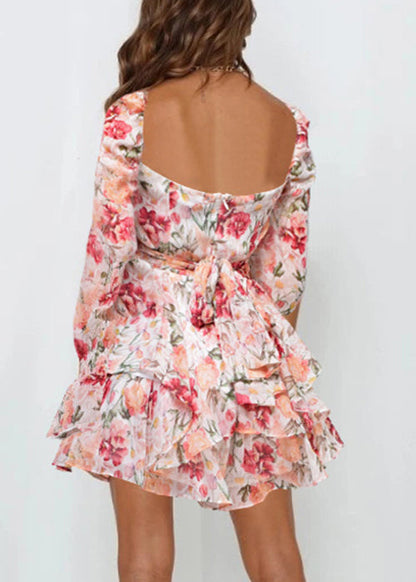Pink Zippered Print Lace Up Jumpsuit Spring