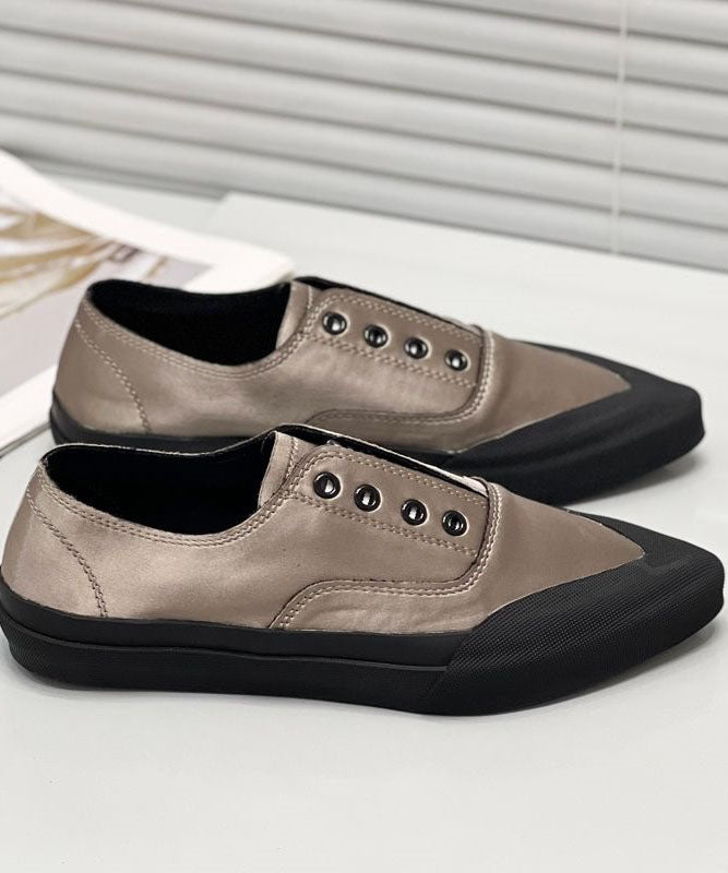 Khaki Silk Blended Boutique Splicing Pointed Toe Flat Shoes for