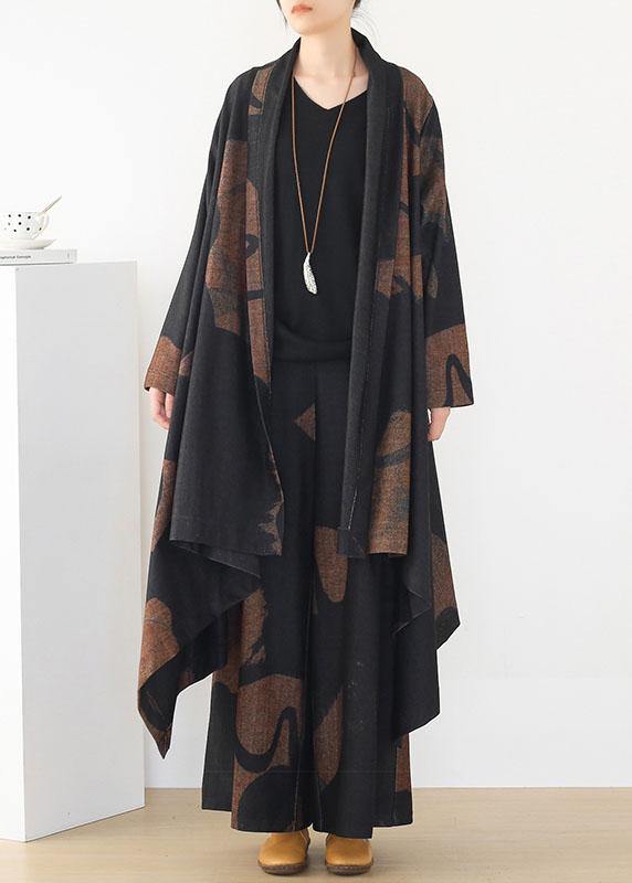 French Apricot Black Pockets Asymmetrical Design Fall Two Pieces Set Long Sleeve