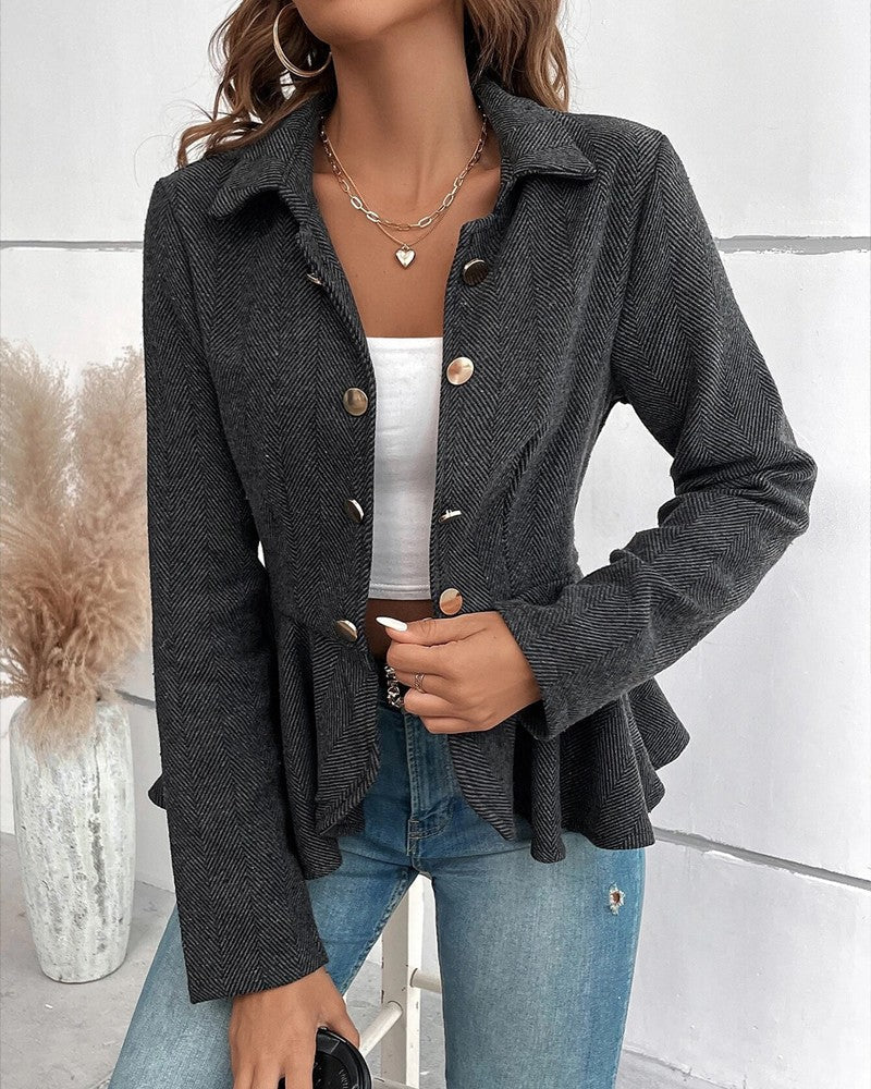 JO | Striped blazer with buttons and gathered hem, elegant slim fit