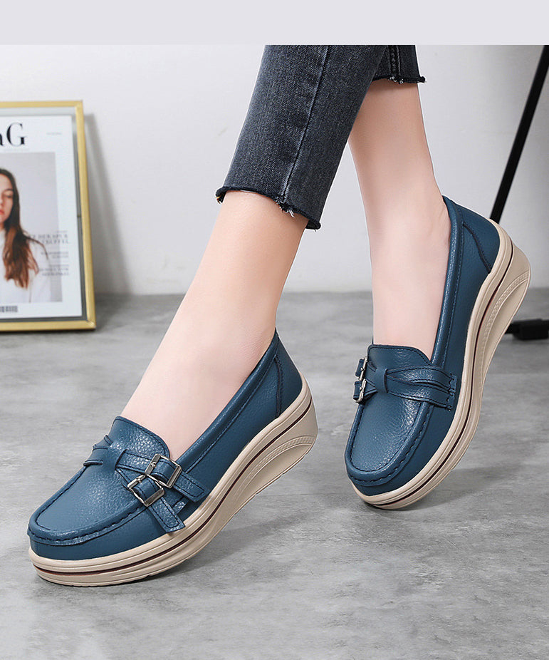 Splicing Platform Penny Loafers Red Cowhide Leather