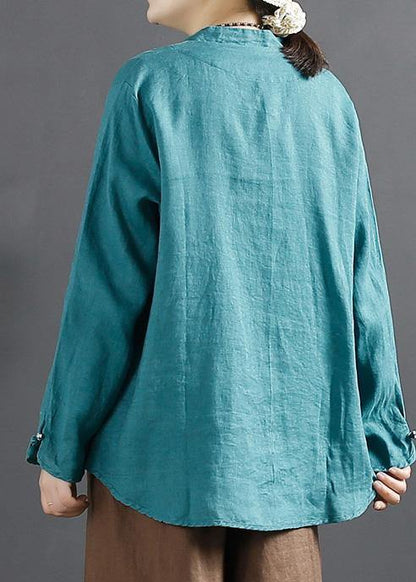 Unique Chinese Button Tops Sleeve Blue Blouse