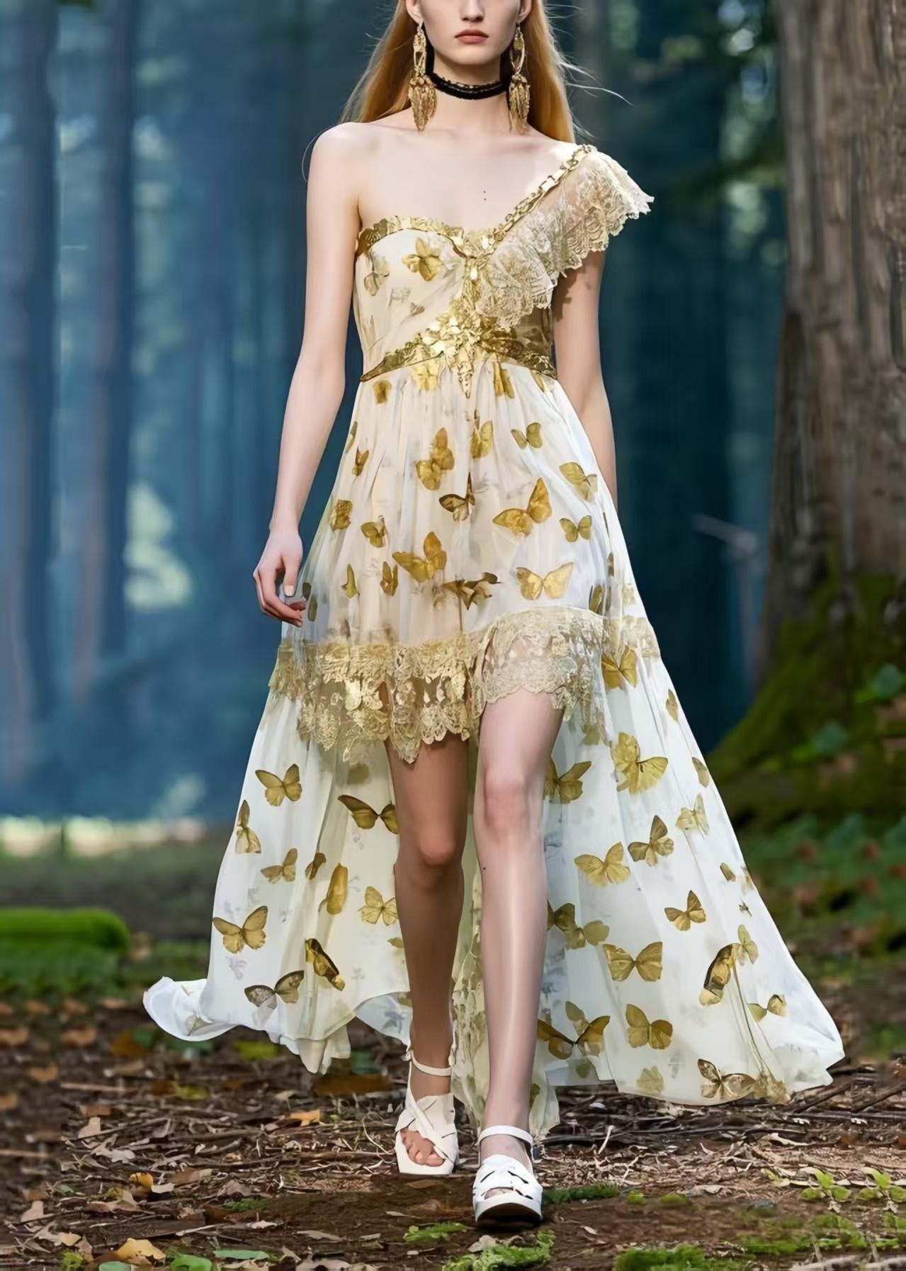 One Shoulder Butterfly Print Chiffon Vestidos Dresses Summer