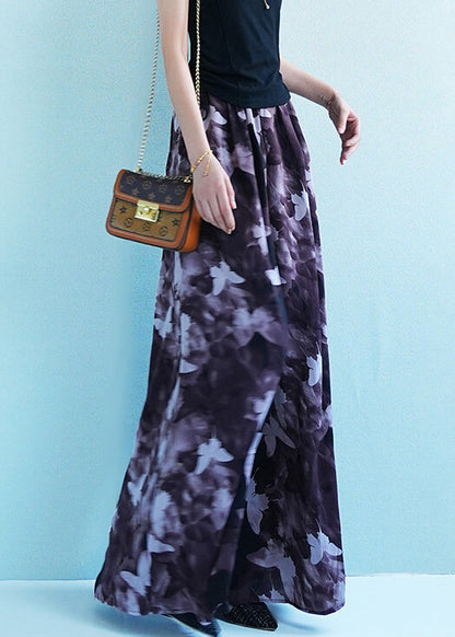 Butterfly Print Elastic Waist Ice Silk Wide Leg Pants Summer