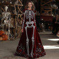 Comstylish Women's Halloween Skull Floral Velvet Crew Neck Maxi Dress