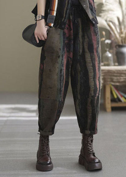 Boutique Black Print Patchwork Denim Harem Pants Spring