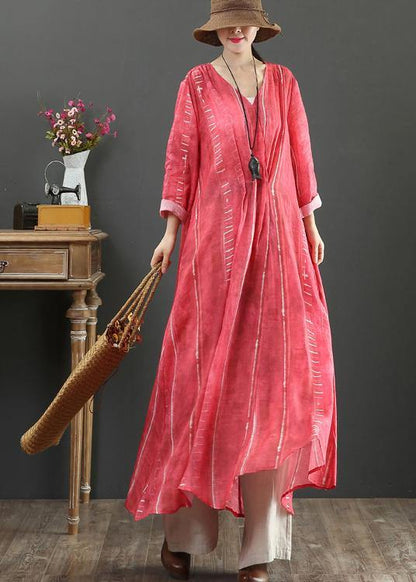 Organic V Neck Large Hem Spring Tunic Dress Red Loose Dress