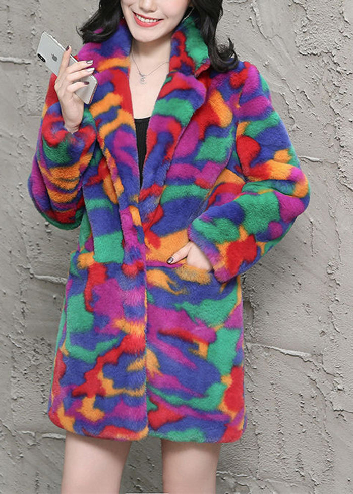 Multicolor Oversized Tie Dye Faux Fur Jackets Winter