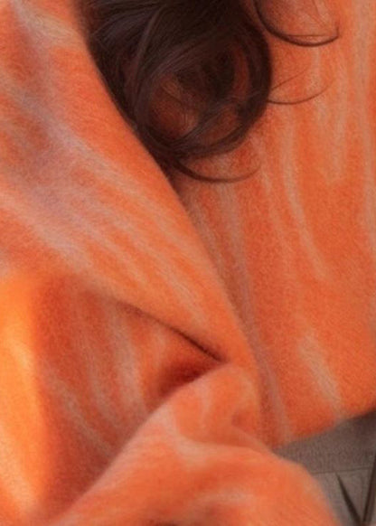 Orange O Neck Cozy Cotton Knit Sweaters Long Sleeve