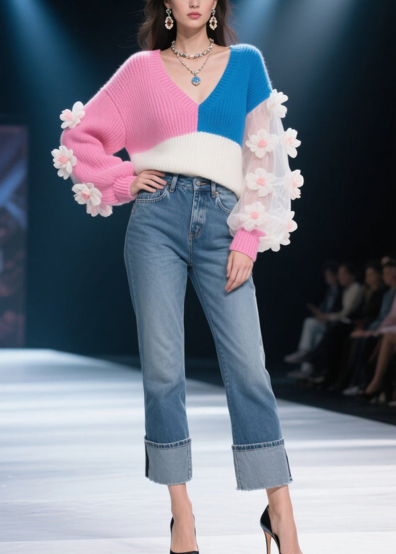 Modern Colorblock Asymmetrical Patchwork Knit Sweater Fall