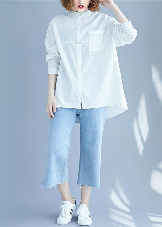 White Low High Design Long Sleeve Blouses