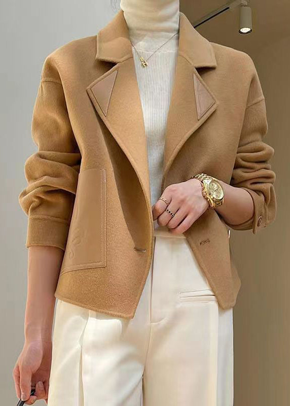 Diy Khaki Peter Pan Collar Patchwork Woolen Coats Fall