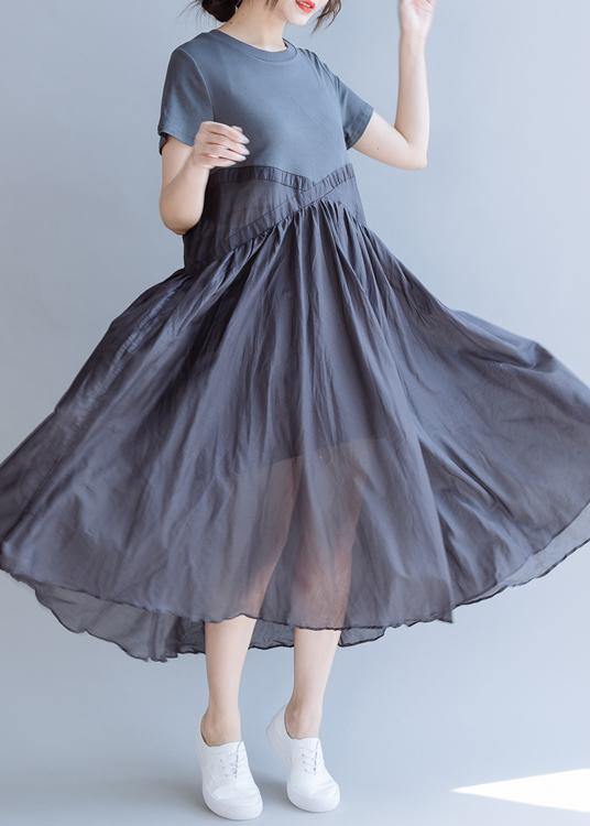 Vivid Patchwork Cotton Clothes O Neck Cotton Summer Dress
